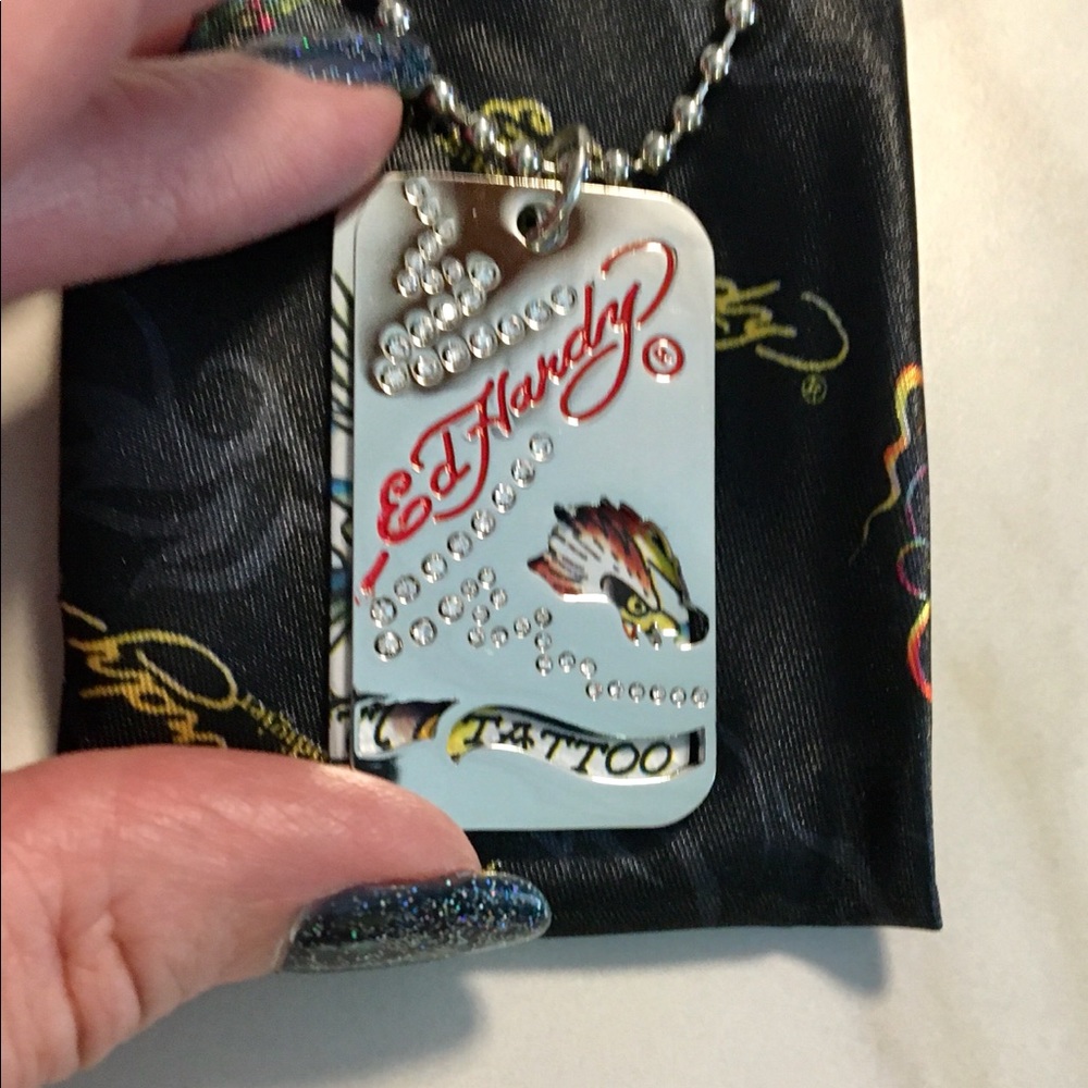 NWT Ed Hardy Dog Tag Necklace with COA and pouch - Picture 8 of 8